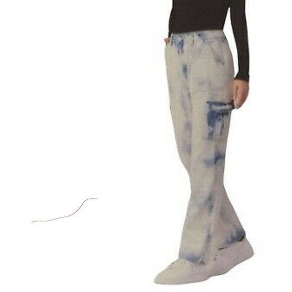 Simple Society Baggy High Rise Cargo Utility Jeans Bleach Wash Sz 3 26 - Picture 12 of 12